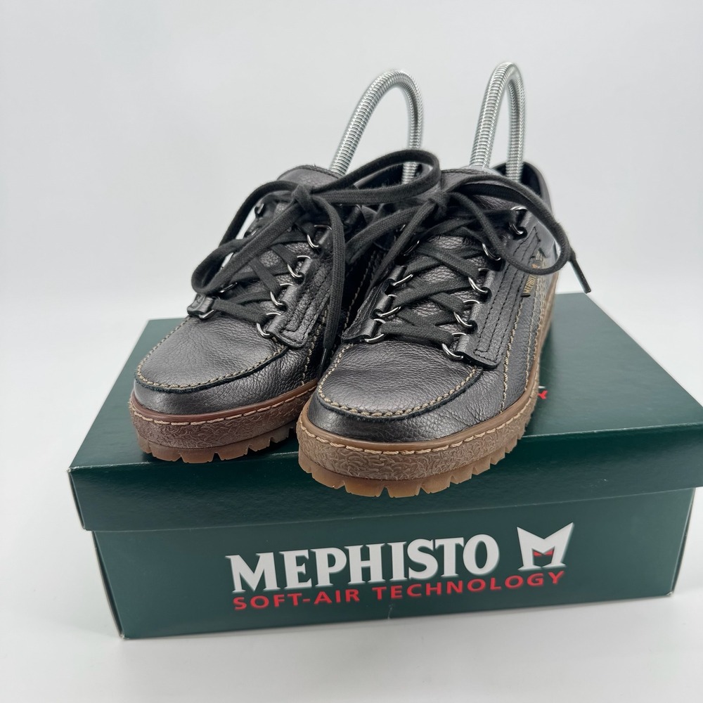 Mephisto Lady Shoes Womens 7.5 Graphite Leather Lace Up Sneaker Soft Air Comfort